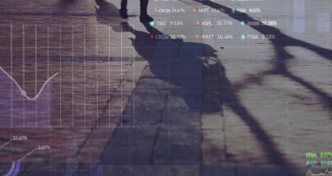 Businessman Shadow with Digital Financial Interface Overlay