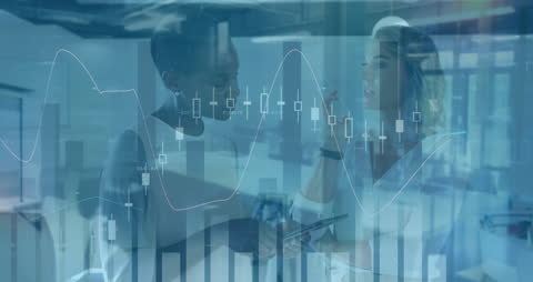 Business Colleagues Analyzing Financial Data Overlay