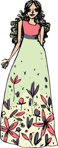 Caucasian woman in elegant floral dress with transparent background