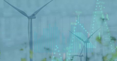 Digital Data Interface Overlapping Renewable Energy Wind Turbines