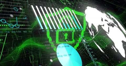 Abstract Digital Data Processing with Secure Padlock Icon - Download Free Stock Images Pikwizard.com
