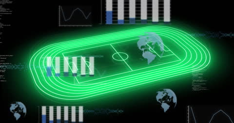 Futuristic Stadium Blueprint with Data Visualization Elements