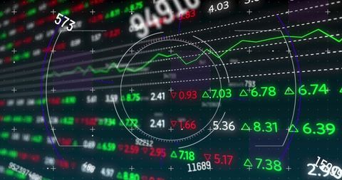 Data processing over stock market displaying industrial analysis