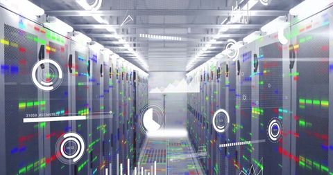 Futuristic Data Center with Digital Infographics in Technology Environment - Download Free Stock Images Pikwizard.com