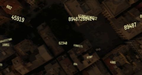 Futuristic Numbers Falling On Urban Cityscape