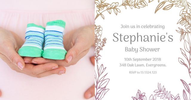 Floral-Themed Baby Shower Invitation with Baby Socks - Download Free Stock Templates Pikwizard.com