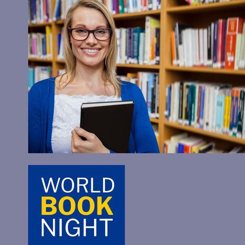 Caucasian Woman Celebrating World Book Night in Library - Download Free Stock Templates Pikwizard.com