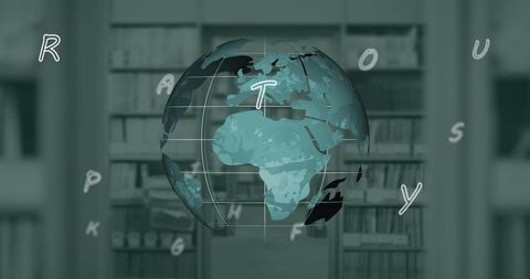 spinning globe with floating alphabets in school library - Download Free Stock Images Pikwizard.com