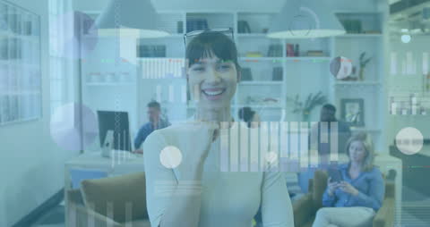 Smiling Professional with Financial Data Overlay