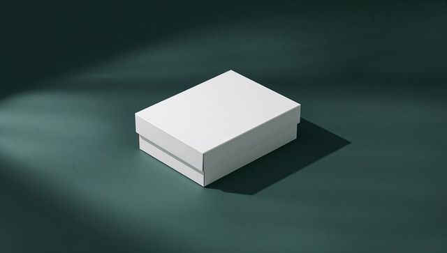 Minimalist white box on dark green with elegant shadow play