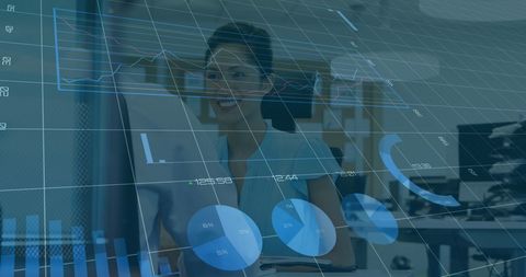 Smiling Professionals Analyzing Digital Data in Modern Office - Download Free Stock Images Pikwizard.com