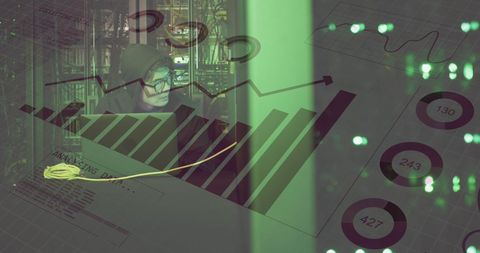 Hacker Analyzing Data in Server Room with Digital Overlay - Download Free Stock Images Pikwizard.com