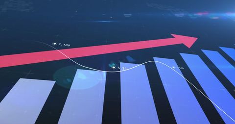 Abstract digital growth chart with pink arrow
