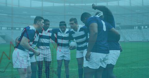 Mixed-media of rugby team with digital data graphics