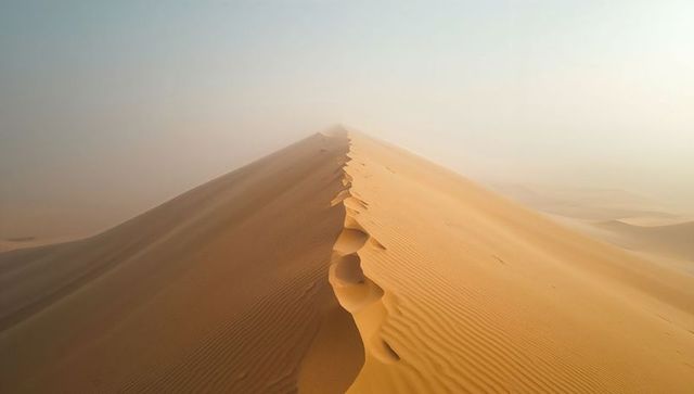 Majestic desert dune ridge with interplay of light and shadows