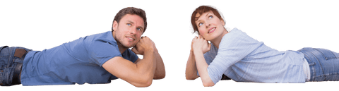 Young Couple Dreaming Together on Transparent Background