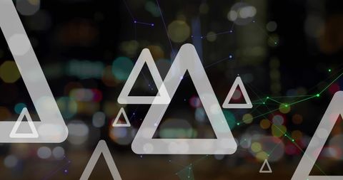 Abstract triangles and network connections on dark background