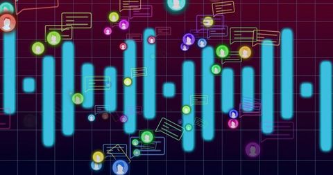 Digital Communication Waveform Concept with Neon Chat Elements