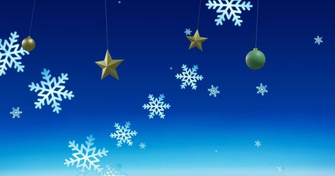 Christmas Snowflakes and Ornaments on Blue Background