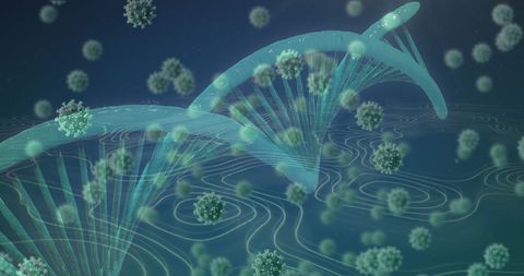 Dna with coronavirus in creative digital interface background