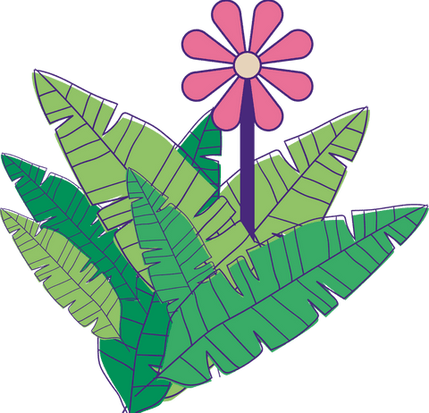 Flat Vector Transparent Tropical Jungle Plant With Pink Blossom