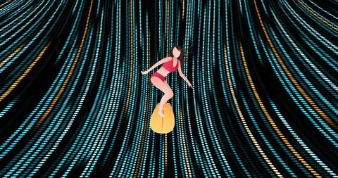 Cartoon Woman Surfing Digital Lightwave Background