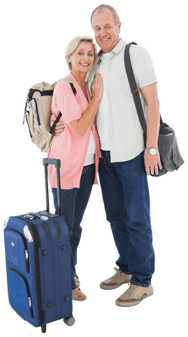 Happy Mature Couple with Luggage Preparing for Vacation Transparent Background