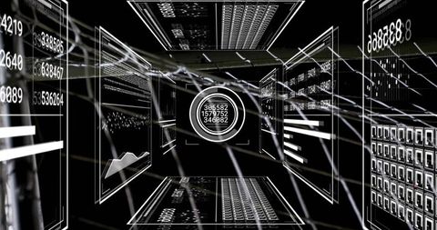 Futuristic digital interface with floating data visualizations