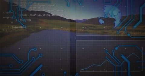 Merging nature and technology: digital interface over scenic lake