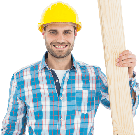 Smiling Carpenter Holding Wooden Plank Wearing Hard Hat Transparent Background - Download Free Stock Videos Pikwizard.com