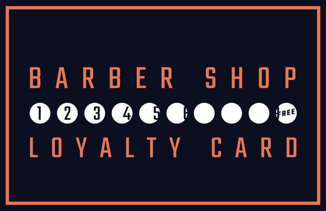 Barber shop loyalty punch card designed for rewarding recurring customers, perfect for promoting business and customer loyalty. Suitable for other services like hair salons, beauty parlors, and spas. Easy to customize with specific offers and branding details. Useful for marketing campaigns and boosting customer retention.