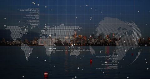 Digital Overlay of Global Data Network on Cityscape