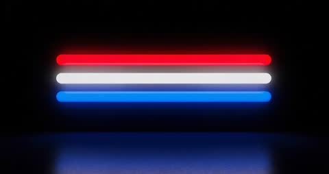 Neon Red White Blue Bars with Reflections in Dark Space