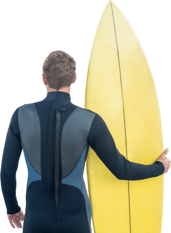 Surfer Holding Yellow Surfboard on Transparent Background