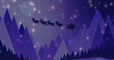 Santa Claus with Sleigh Silhouette Against Starry Night Sky