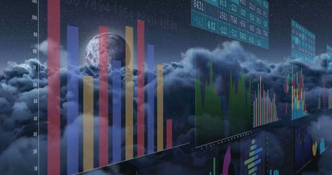 Financial Data Overlaid on Cloudy Night Sky Representing Global Economy - Download Free Stock Images Pikwizard.com