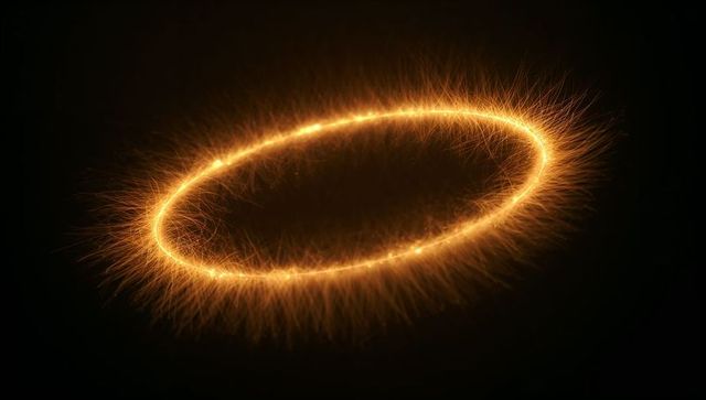 Glowing golden oval spark ring emitting filament sparks and halo glow on dark background