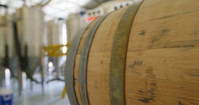 Close-Up Of Wooden Barrel In Brewery Fermentation Area With Blurred Background - Download Free Stock Images Pikwizard.com
