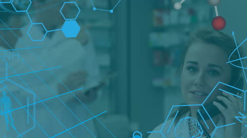 Innovative Medical Solutions with Female Scientist and Digital Interface