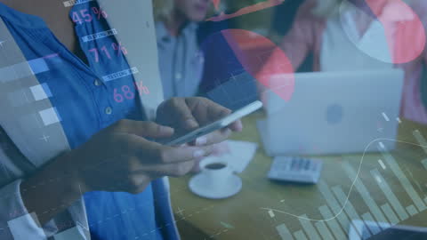 Smartphone Usage in Business Environment with Data Graphics Overlay