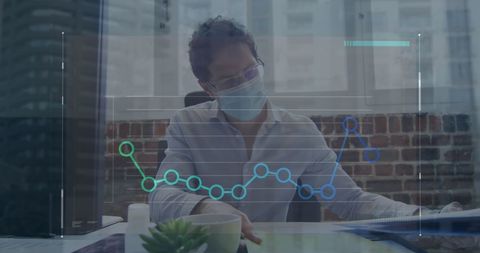 Doctor analyzing medical reports with data overlay