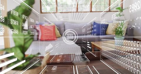 Projecting holographic ar data interface over modern living room coffee table