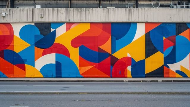 Colorful Abstract Geometric Mural on Urban Street