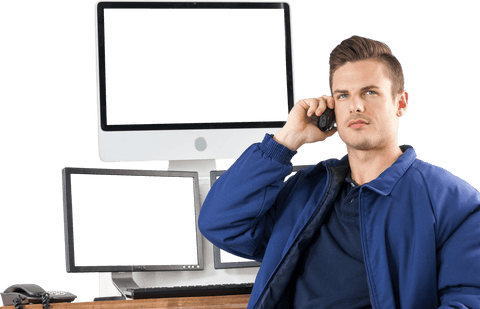 Transparent Security Officer Using Walkie-talkie in Control Room - Download Free Stock Videos Pikwizard.com
