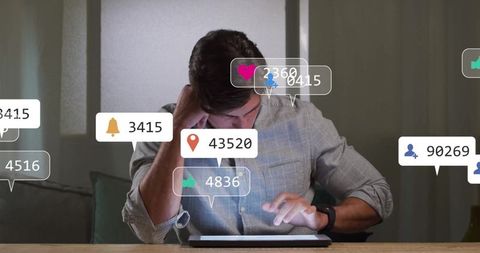 Man Engaged with Tablet Experiencing Social Media Interaction