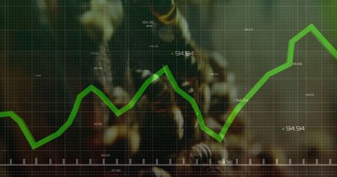 Dynamic line graph on industrial background illustrating data trends