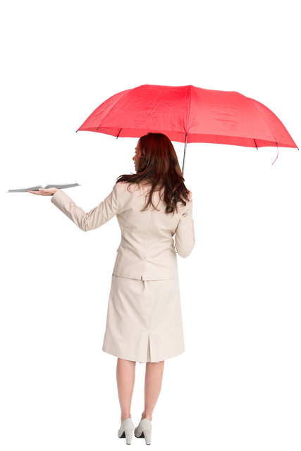 Transparent Background Businesswoman Holding Book Under Red Umbrella Sheltering - Download Free Stock Videos Pikwizard.com