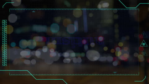 Futuristic Digital Interface with Blurred City Lights Background