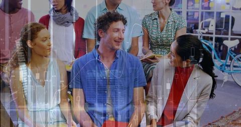 Multicultural Team Collaborating with Digital Financial Graph Overlay