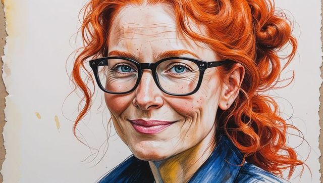 Watercolor Portrait of Red-Haired Woman with Glasses
